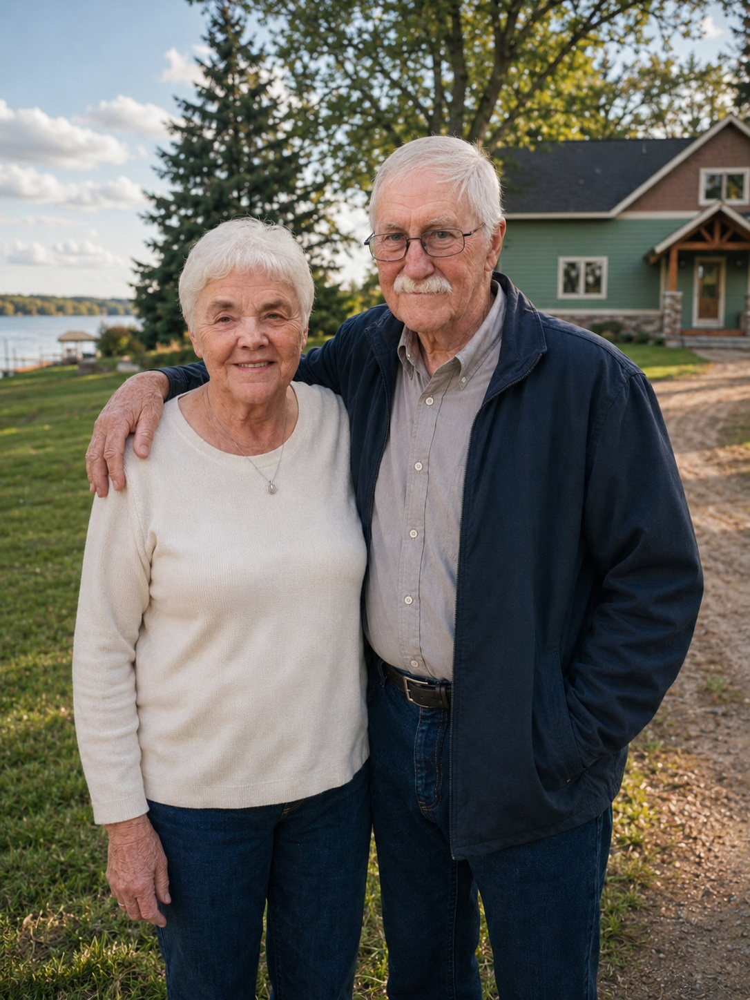 Jackie Henry and her husband at a lake house
